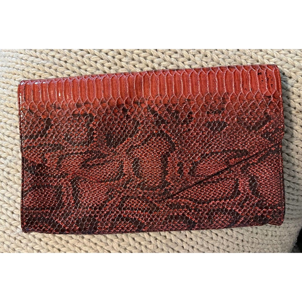 Giannini Red Snakeskin Faux Leather Clutch Bag: Envelope Style